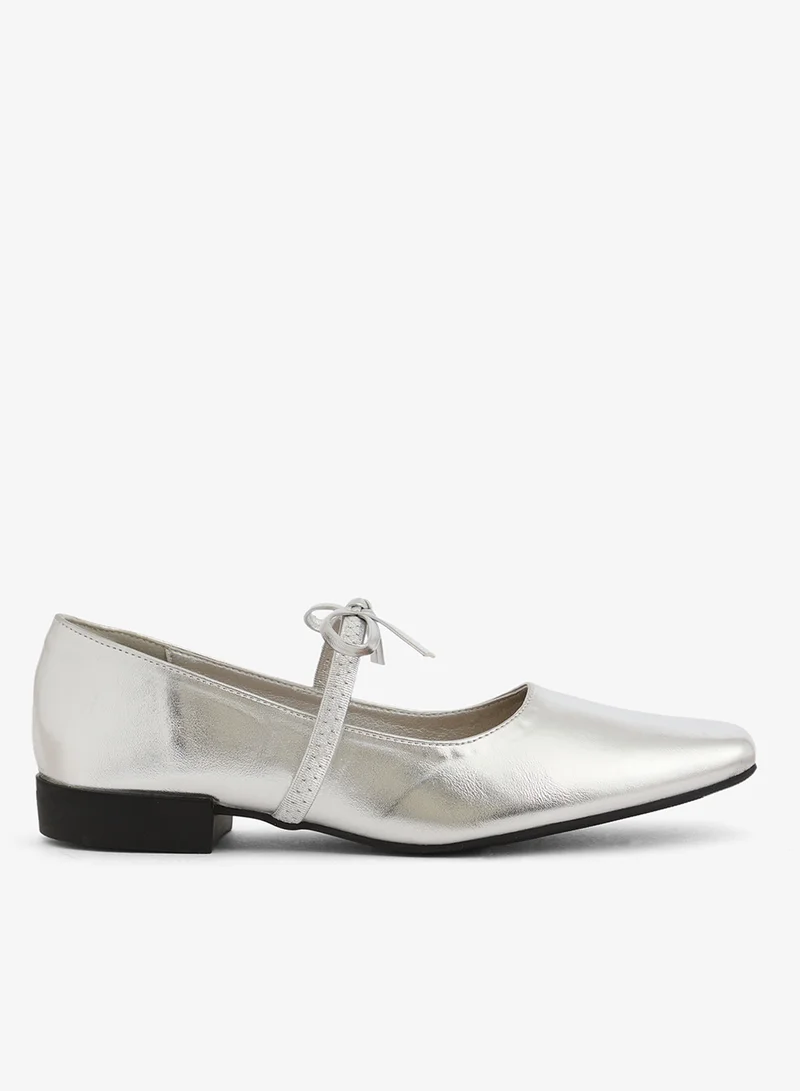ايلا Ballet Flats Metallic Silver With Bow Strap